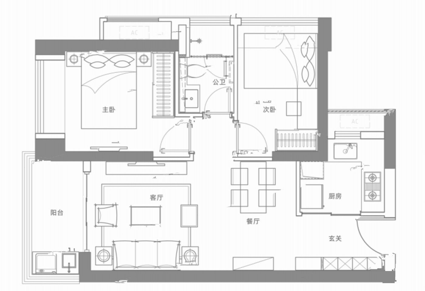 名居山河里2室2厅1卫75㎡户型图