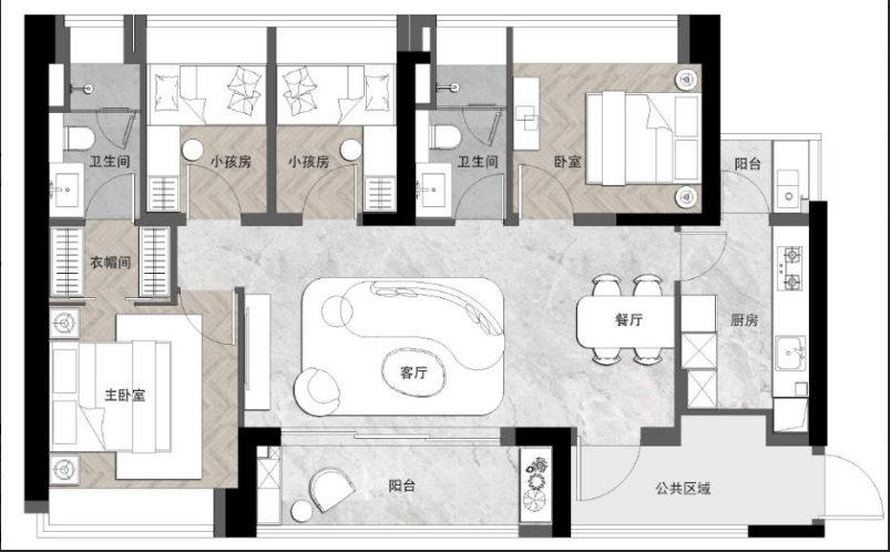 万科大都会4室2厅2卫124㎡户型图