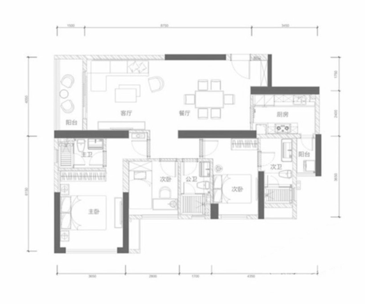 满京华云晓公馆3室2厅3卫120.1㎡户型图