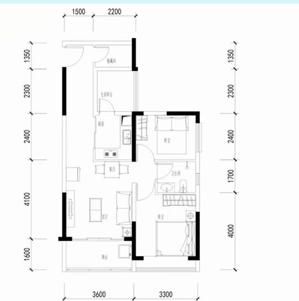 万福花园2室2厅1卫78㎡户型图