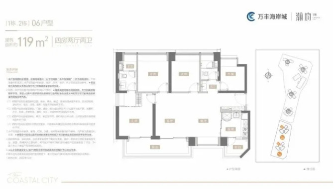 万丰海岸城瀚府二期4室2厅2卫119㎡户型图