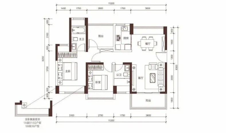 信义君御山居2室2厅2卫88㎡户型图