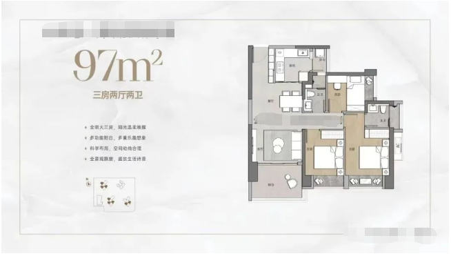 天曜府3室2厅2卫97㎡户型图