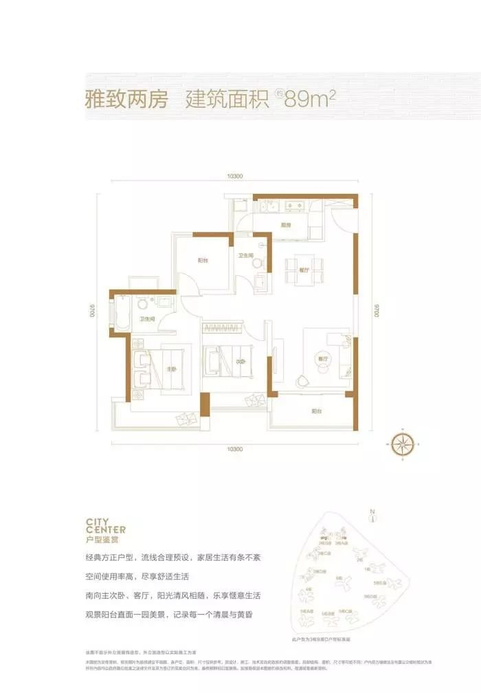 颐安都会中央五期2室2厅2卫89㎡户型图