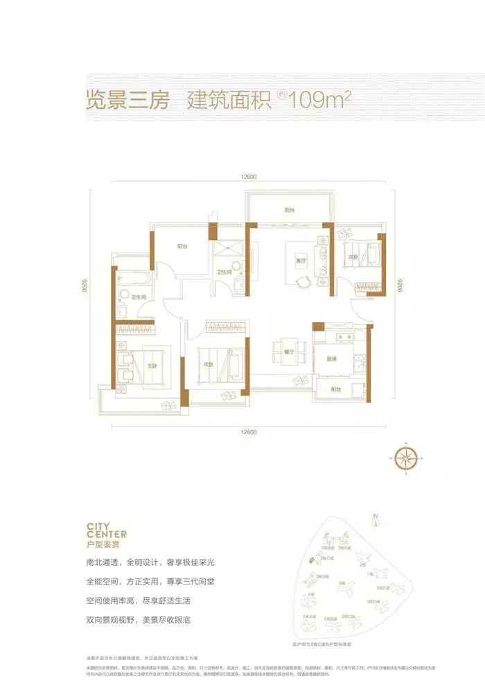 颐安都会中央五期3室2厅2卫109㎡户型图