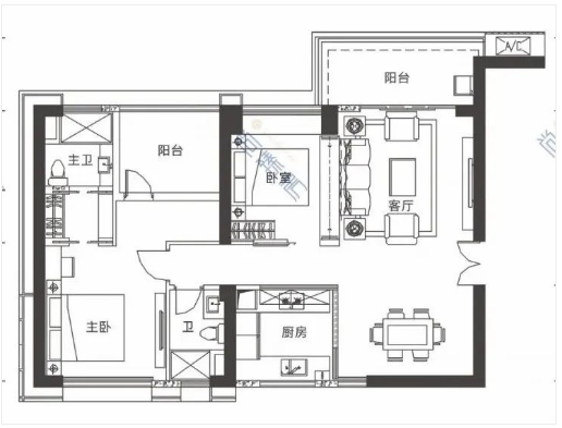 新世界临海揽山公寓3室2厅2卫118㎡户型图